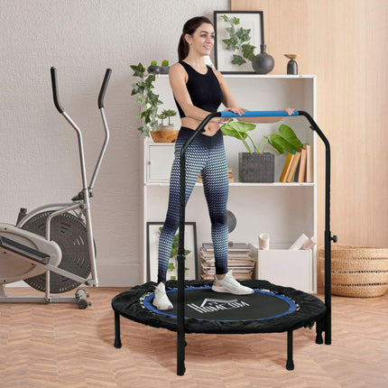 40" Foldable Mini Fitness Trampoline with Adjustable Foam Handle - Blue