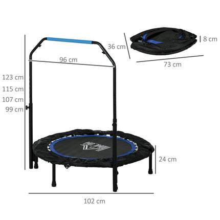 40" Foldable Mini Fitness Trampoline with Adjustable Foam Handle - Blue