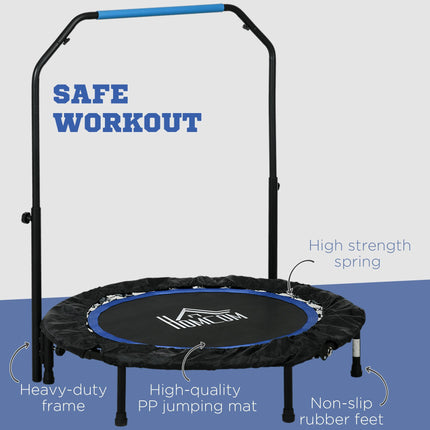 40" Foldable Mini Fitness Trampoline with Adjustable Foam Handle - Blue