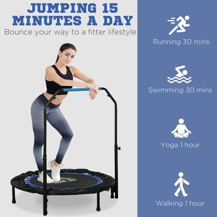 40" Foldable Mini Fitness Trampoline with Adjustable Foam Handle - Blue