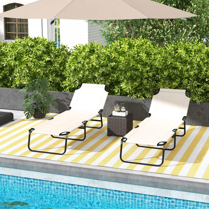 Garden Sun Lounger Set of 2 with Five-Position Backrest - Cream White