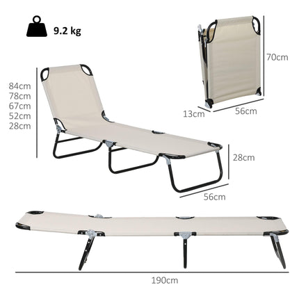 Garden Sun Lounger Set of 2 with Five-Position Backrest - Cream White