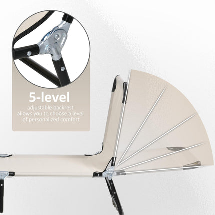 Garden Sun Lounger Set of 2 with Five-Position Backrest - Cream White
