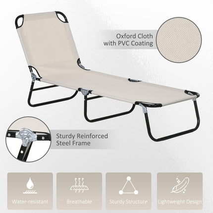 Garden Sun Lounger Set of 2 with Five-Position Backrest - Cream White