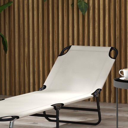 Garden Sun Lounger Set of 2 with Five-Position Backrest - Cream White