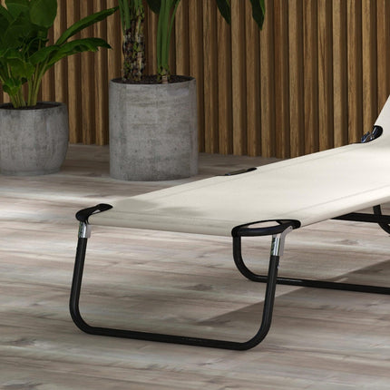 Garden Sun Lounger Set of 2 with Five-Position Backrest - Cream White