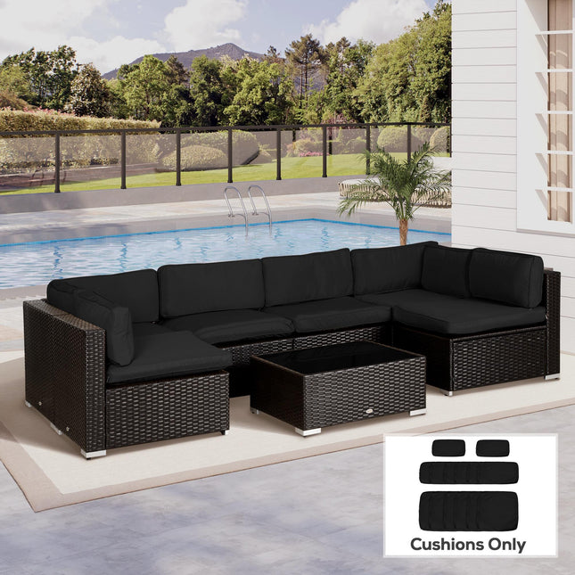 Garden Rattan Sofa Cushion Covers Replacement Set with Polyester Zip Covers - Black