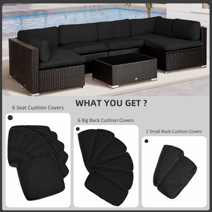 Garden Rattan Sofa Cushion Covers Replacement Set with Polyester Zip Covers - Black
