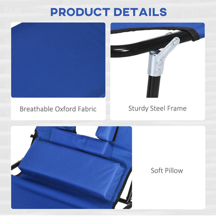 Outdoor Foldable Sun Lounger Set of 2 with 4-Level Adjustable Backrest, Pillow & Reading Hole - Blue