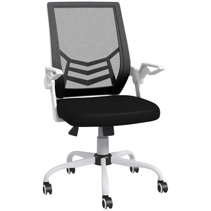 Mesh Office Chair with Flip-Up Armrests, Lumbar Support & Swivel Wheels - Black