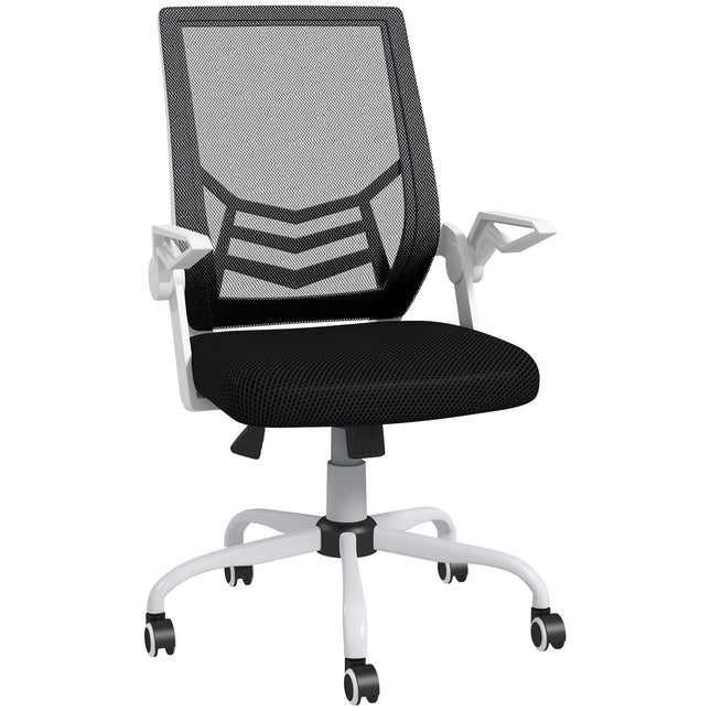 Mesh Office Chair with Flip-Up Armrests, Lumbar Support & Swivel Wheels - Black