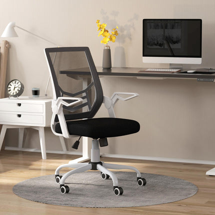Mesh Office Chair with Flip-Up Armrests, Lumbar Support & Swivel Wheels - Black