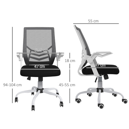 Mesh Office Chair with Flip-Up Armrests, Lumbar Support & Swivel Wheels - Black