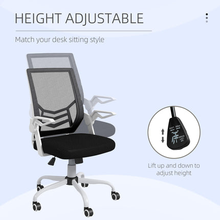 Mesh Office Chair with Flip-Up Armrests, Lumbar Support & Swivel Wheels - Black
