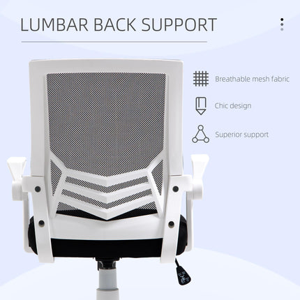 Mesh Office Chair with Flip-Up Armrests, Lumbar Support & Swivel Wheels - Black