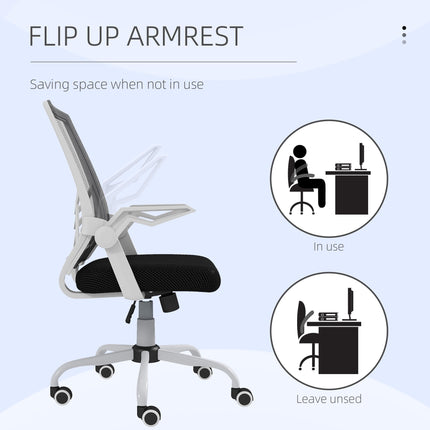 Mesh Office Chair with Flip-Up Armrests, Lumbar Support & Swivel Wheels - Black