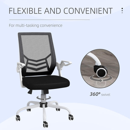Mesh Office Chair with Flip-Up Armrests, Lumbar Support & Swivel Wheels - Black