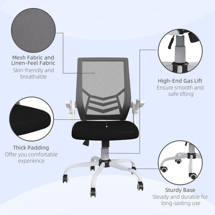 Mesh Office Chair with Flip-Up Armrests, Lumbar Support & Swivel Wheels - Black