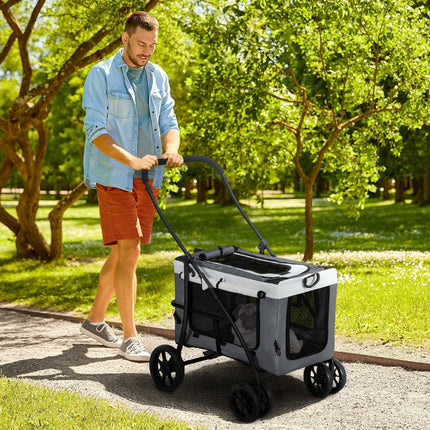 Foldable Dog Stroller with Detachable Carrier and Soft Padding for Mini Small Dogs - Grey