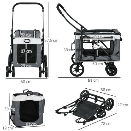 Foldable Dog Stroller with Detachable Carrier and Soft Padding for Mini Small Dogs - Grey