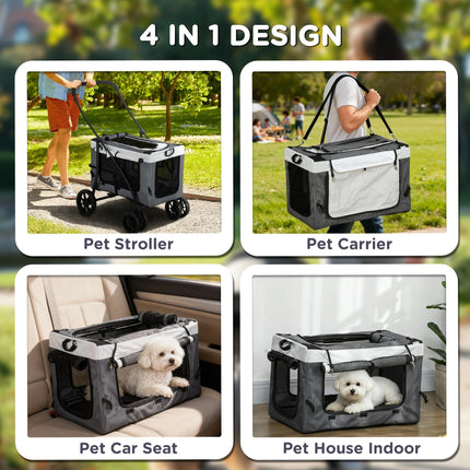 Foldable Dog Stroller with Detachable Carrier and Soft Padding for Mini Small Dogs - Grey