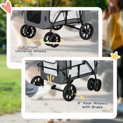 Foldable Dog Stroller with Detachable Carrier and Soft Padding for Mini Small Dogs - Grey
