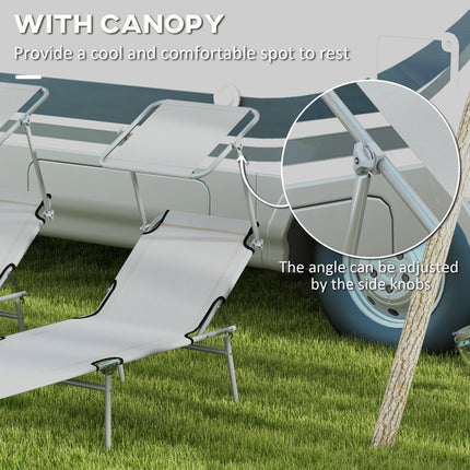 Outdoor Foldable Sun Lounger Set of 2 with 4-Level Adjustable Backrest & Sun Shade Awning - Light Grey