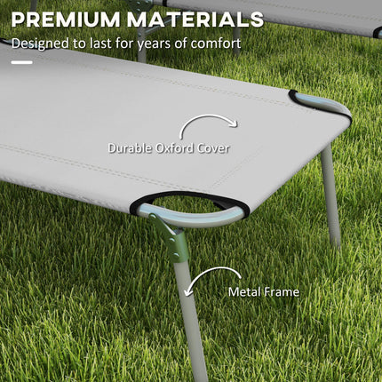 Outdoor Foldable Sun Lounger Set of 2 with 4-Level Adjustable Backrest & Sun Shade Awning - Light Grey