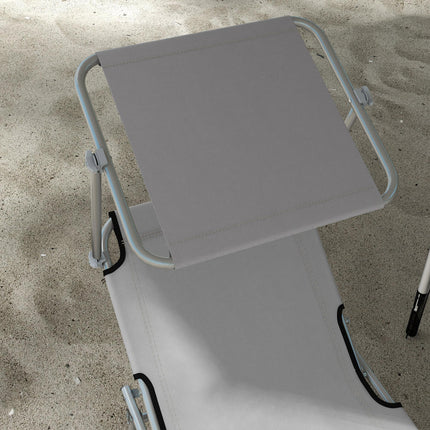 Outdoor Foldable Sun Lounger Set of 2 with 4-Level Adjustable Backrest & Sun Shade Awning - Light Grey