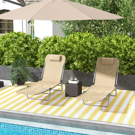 Set of 2 Steel Frame Reclining Sun Loungers with Pillows - Brown