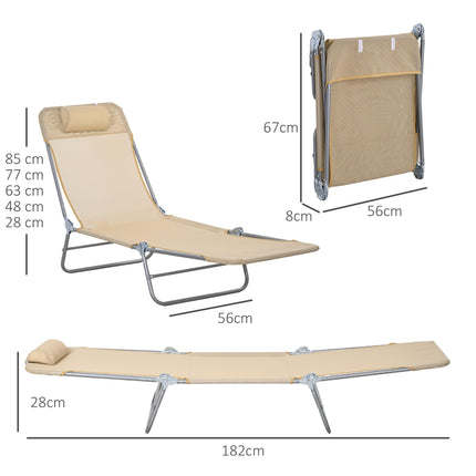 Set of 2 Steel Frame Reclining Sun Loungers with Pillows - Brown