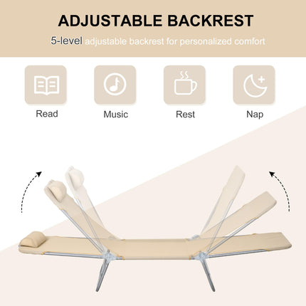 Set of 2 Steel Frame Reclining Sun Loungers with Pillows - Brown