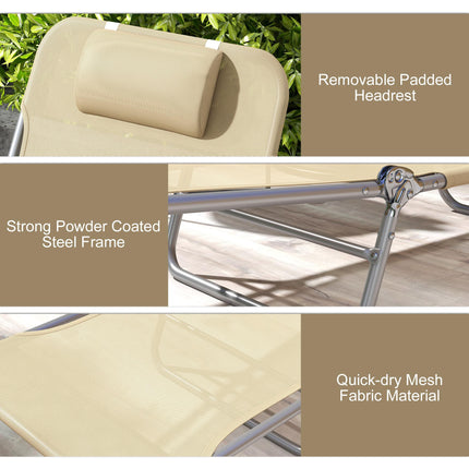 Set of 2 Steel Frame Reclining Sun Loungers with Pillows - Brown