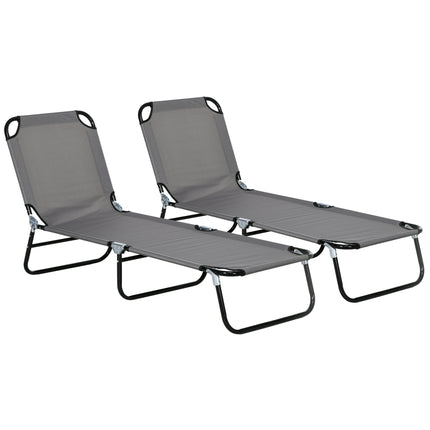 Garden Sun Lounger Set of 2 with Five-Position Backrest - Grey