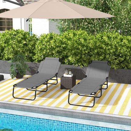 Garden Sun Lounger Set of 2 with Five-Position Backrest - Grey