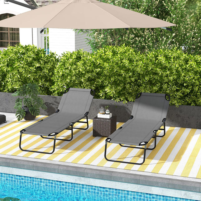 Garden Sun Lounger Set of 2 with Five-Position Backrest - Grey