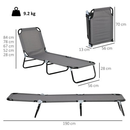 Garden Sun Lounger Set of 2 with Five-Position Backrest - Grey
