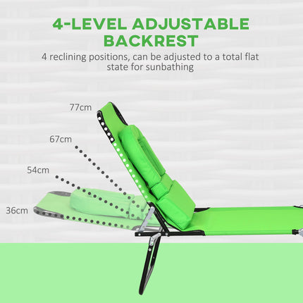Outdoor Foldable Sun Lounger Set of 2 with 4-Level Adjustable Backrest, Pillow & Reading Hole - Green