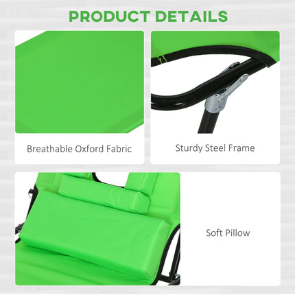Outdoor Foldable Sun Lounger Set of 2 with 4-Level Adjustable Backrest, Pillow & Reading Hole - Green