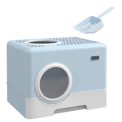 Enclosed Cat Litter Box with Front Entry, Top Exit, Drawer Tray & Scoop 52x41x38.5cm - Blue
