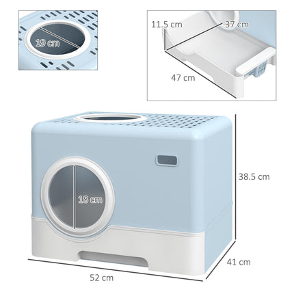 Enclosed Cat Litter Box with Front Entry, Top Exit, Drawer Tray & Scoop 52x41x38.5cm - Blue