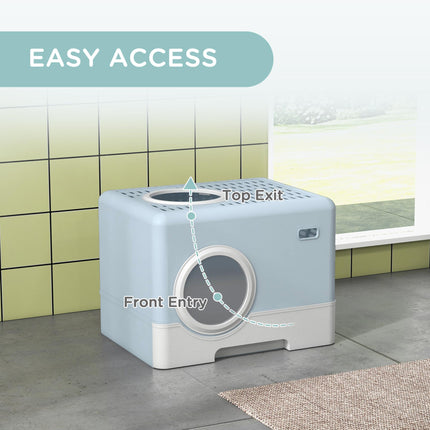 Enclosed Cat Litter Box with Front Entry, Top Exit, Drawer Tray & Scoop 52x41x38.5cm - Blue