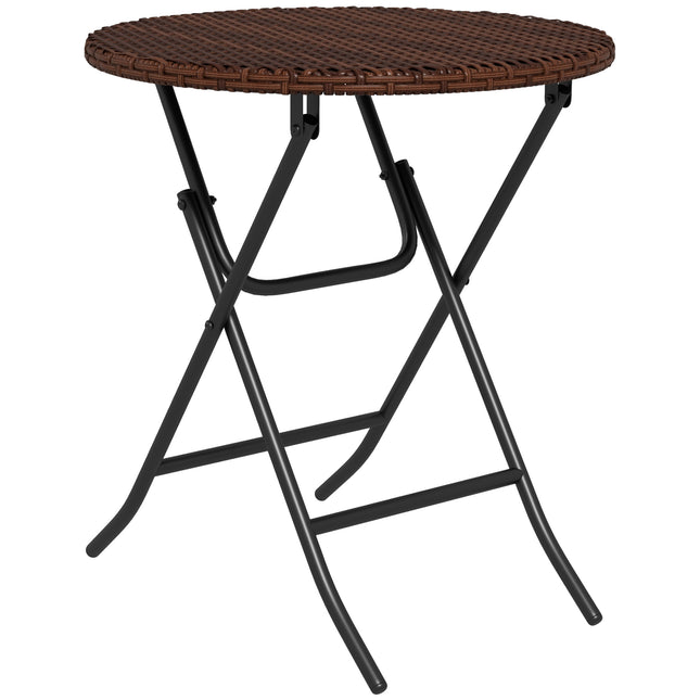 Foldable Outdoor Coffee Table with PE Rattan Top - Mixed Brown