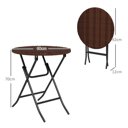 Foldable Outdoor Coffee Table with PE Rattan Top - Mixed Brown