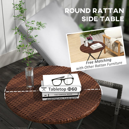Foldable Outdoor Coffee Table with PE Rattan Top - Mixed Brown