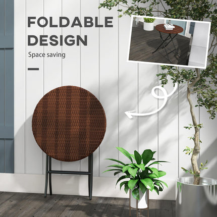 Foldable Outdoor Coffee Table with PE Rattan Top - Mixed Brown