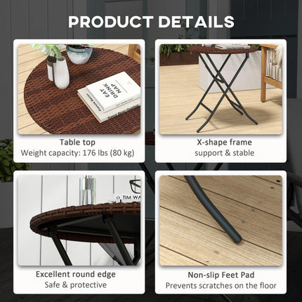 Foldable Outdoor Coffee Table with PE Rattan Top - Mixed Brown