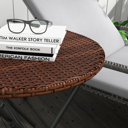 Foldable Outdoor Coffee Table with PE Rattan Top - Mixed Brown