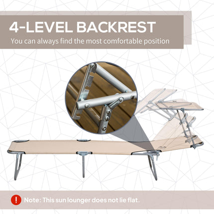 Outdoor Foldable Sun Lounger Set of 2 with 4-Level Adjustable Backrest and Sun Shade Awning - Sand