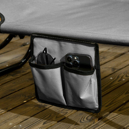 Set of 2 Folding Sun Loungers with Adjustable Backs & Sun Canopies - Grey